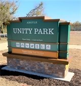 Unity Park entry monument in Argyle