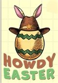 decorated egg with cowboy hat on that says howdy easter